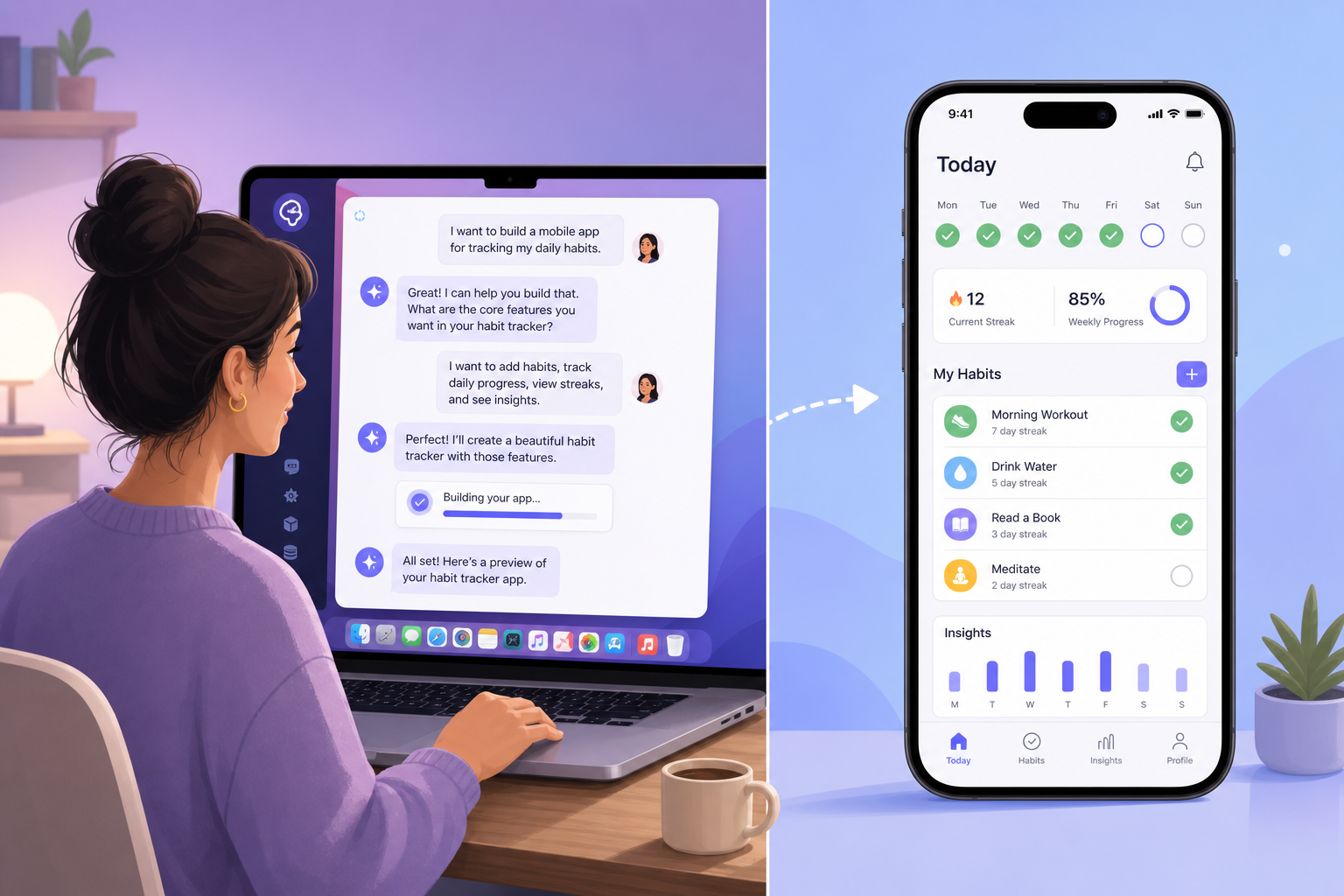 非工程師用 AI 在 Mac 上開發手機 App 的示意圖